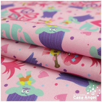 TELA ALGODÓN PERCAL LICENCIA 150cm TROLLS HAPPY