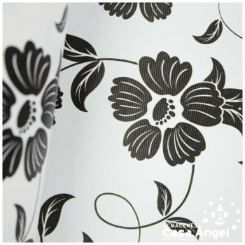 MANTEL RESINADO ESTAMPADO FLORAL BLANCO Y NEGRO 140cm