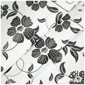 MANTEL RESINADO ESTAMPADO FLORAL BLANCO Y NEGRO 140cm