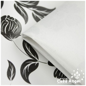 MANTEL RESINADO ESTAMPADO FLORAL BLANCO Y NEGRO 140cm