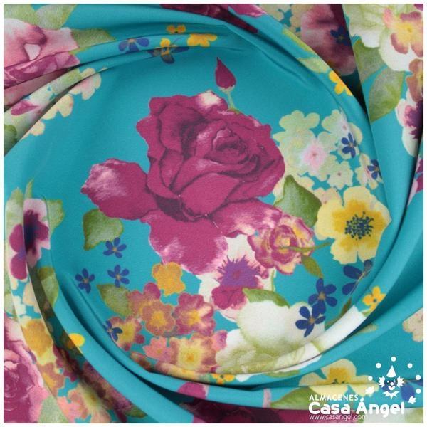 KOSHIBO ESTAMPADO DE FLORES SOBRE AGUAMARINA 150cm