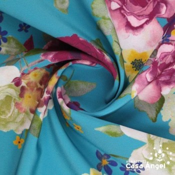 KOSHIBO ESTAMPADO DE FLORES SOBRE AGUAMARINA 150cm