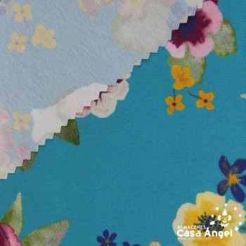 KOSHIBO ESTAMPADO DE FLORES SOBRE AGUAMARINA 150cm