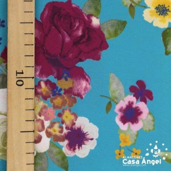 KOSHIBO ESTAMPADO DE FLORES SOBRE AGUAMARINA 150cm
