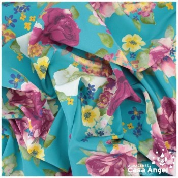 KOSHIBO ESTAMPADO DE FLORES SOBRE AGUAMARINA 150cm