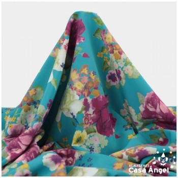 KOSHIBO ESTAMPADO DE FLORES SOBRE AGUAMARINA 150cm