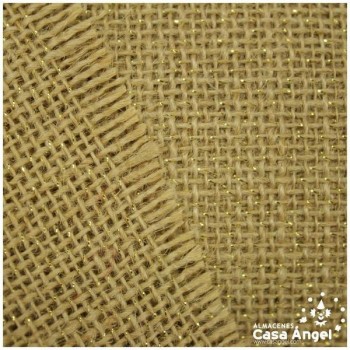 TELA ARPILLERA NATURAL CON HILOS METALIZADOS ORO 150cm