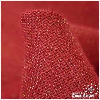 TELA ARPILLERA ROJA CON HILOS METALIZADOS ORO 150cm