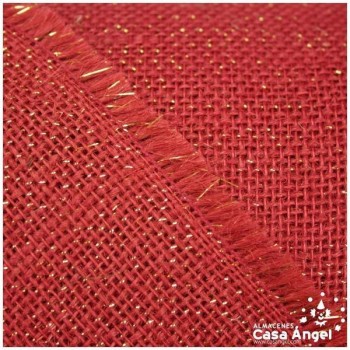 TELA ARPILLERA ROJA CON HILOS METALIZADOS ORO 150cm