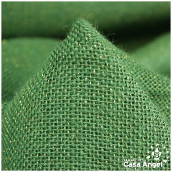 TELA ARPILLERA VERDE CON HILOS METALIZADOS ORO 150cm
