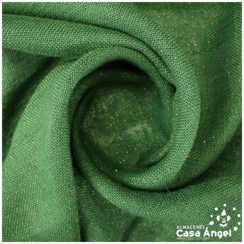 TELA ARPILLERA VERDE CON HILOS METALIZADOS ORO 150cm