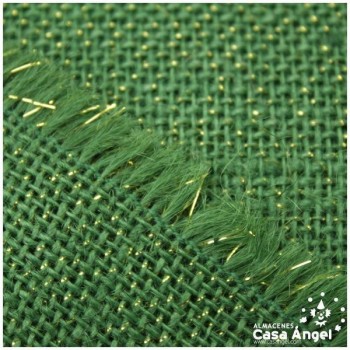 TELA ARPILLERA VERDE CON HILOS METALIZADOS ORO 150cm
