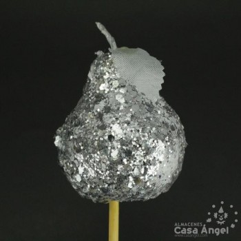 RAMILLETE DE PERAS CON BRILLANTINA PLATA SET 6 UNIDADES