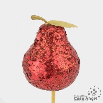 RAMILLETE DE PERAS CON BRILLANTINA ROJA SET 6 UNIDADES