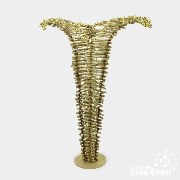 FLORERO SECO MADERA Y BOLAS DORADAS 82cm