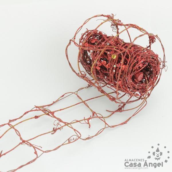 GUIRNALDA DECORATIVA ROJA DE RATÁN Y ALAMBRE