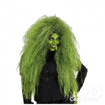 PELUCA BRUJA COLOR VERDE ESTILO FRISÉ GRAN TAMAÑO