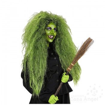 PELUCA BRUJA COLOR VERDE ESTILO FRISÉ GRAN TAMAÑO