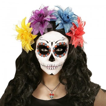 COLLAR CALAVERA AZUL OJOS FLORES ROJAS DÍA DE MUERTOS