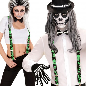 TIRANTES CALAVERA TÓXICA VERDE NEGRO HALLOWEEN