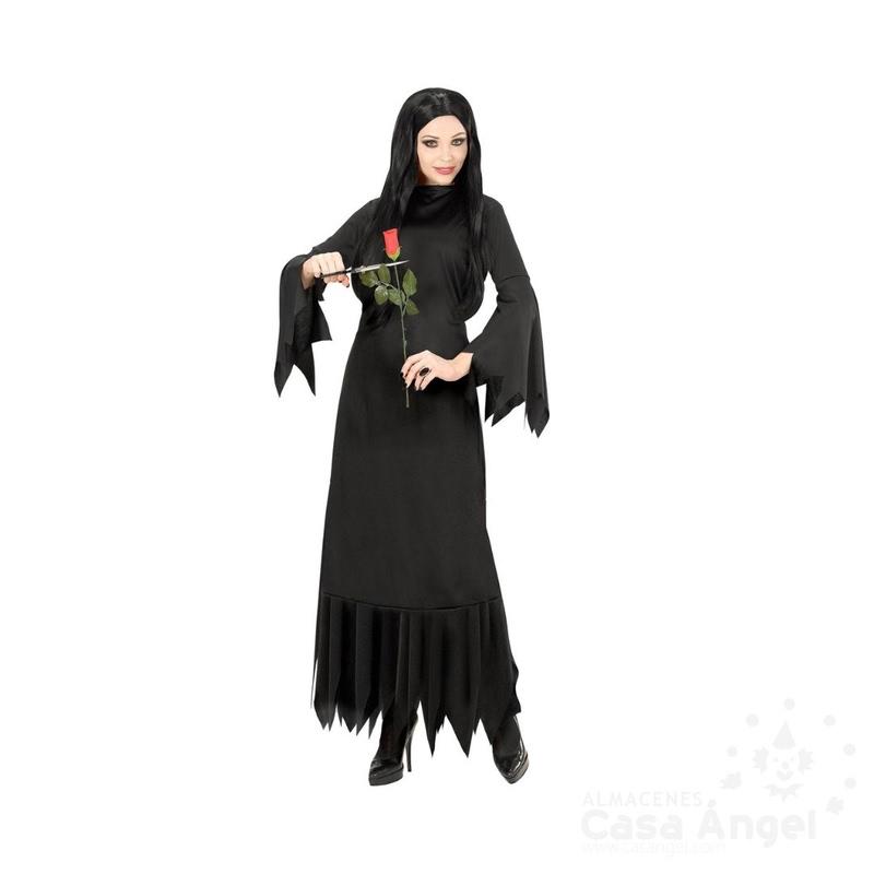 DISFRAZ MORTICIA VESTIDO NEGRO MUJER