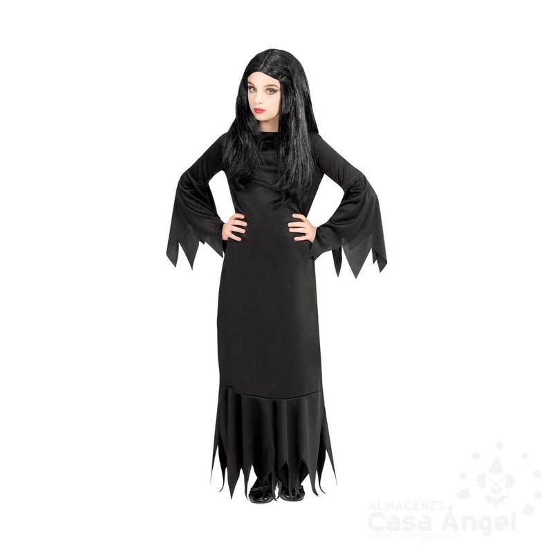 DISFRAZ MORTICIA VESTIDO NEGRO INFANTIL