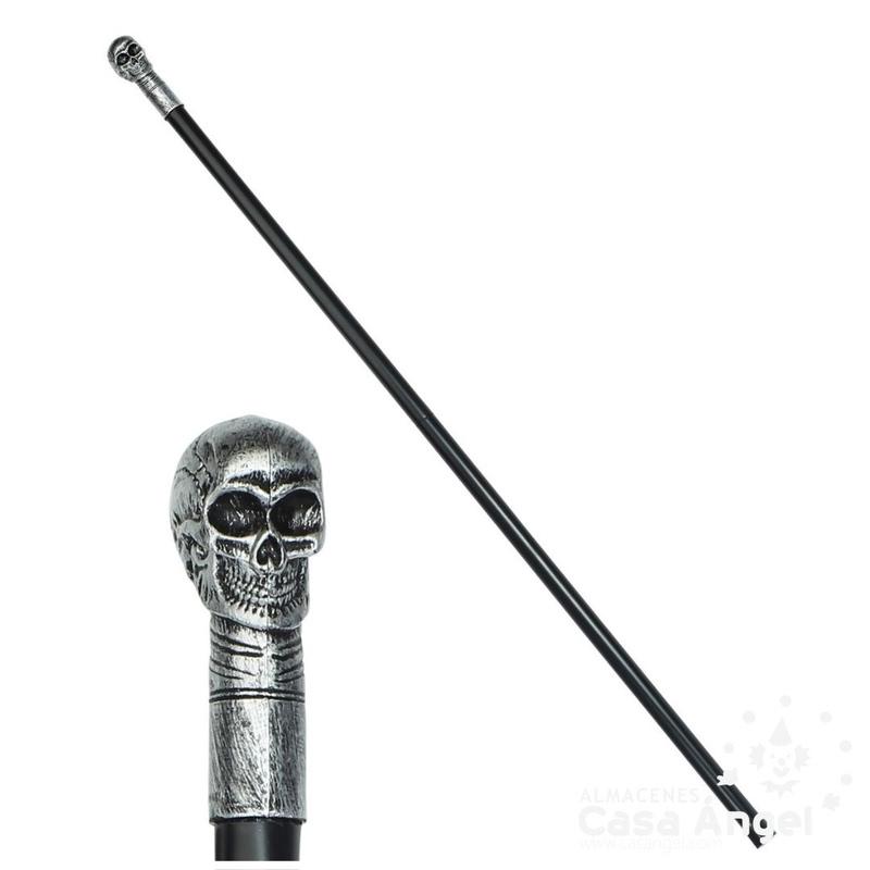 BASTÓN CALAVERA ABATIBLE COLOR PLATA Y NEGRO 105cm