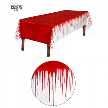 MANTEL ENSANGRENTADO ROJO BLANCO HALLOWEEN 137x275cm