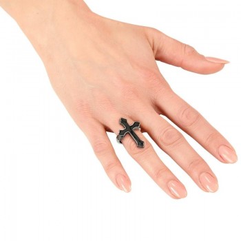 ANILLO CRUZ NEGRA ACERO HALLOWEEN