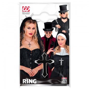 ANILLO CRUZ NEGRA ACERO HALLOWEEN