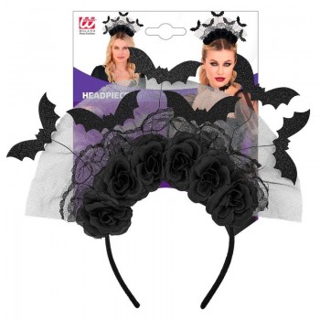 DIADEMA MURCIÉLAGOS ROSAS NEGRAS HALLOWEEN