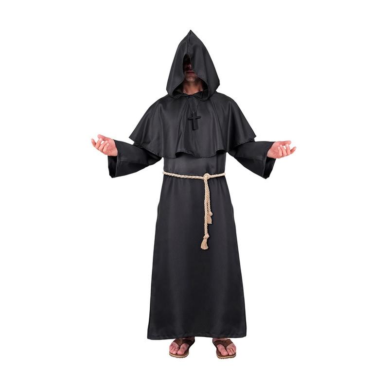 DISFRAZ DE MONJE OSCURO CON TÚNICA CAPUCHA Y ACCESORIOS