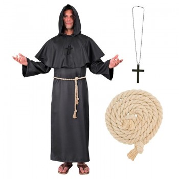 DISFRAZ DE MONJE OSCURO CON TÚNICA CAPUCHA Y ACCESORIOS