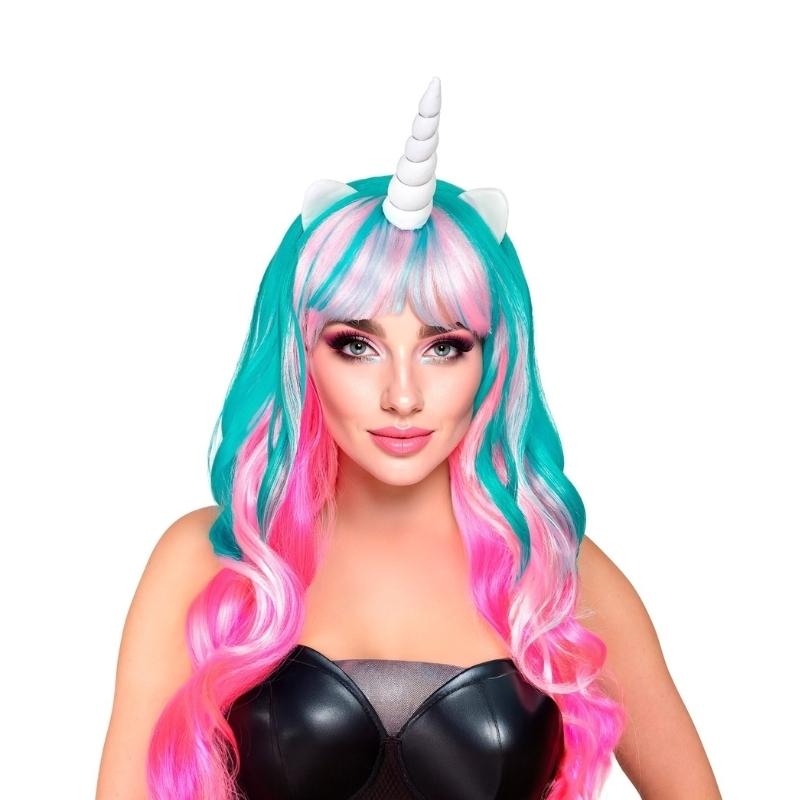PELUCA DE UNICORNIO ROSA Y TURQUESA PARA ADULTO