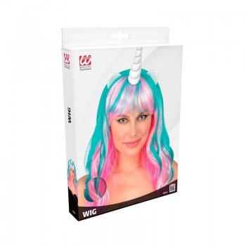 PELUCA DE UNICORNIO ROSA Y TURQUESA PARA ADULTO