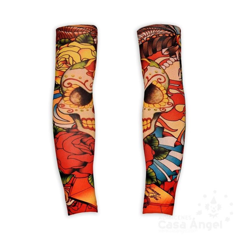PAR DE MANGAS CON TATUAJES DE CRÁNEO Y ROSAS