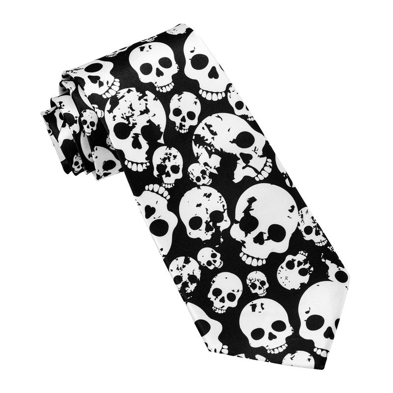 CORBATA DE SATÉN CON ESTAMPADO DE CALAVERAS PARA HALLOWEEN