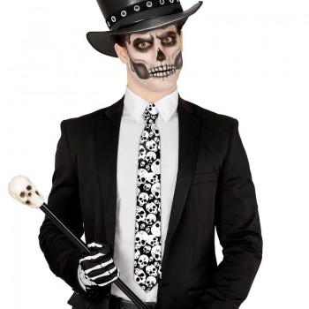 CORBATA DE SATÉN CON ESTAMPADO DE CALAVERAS PARA HALLOWEEN