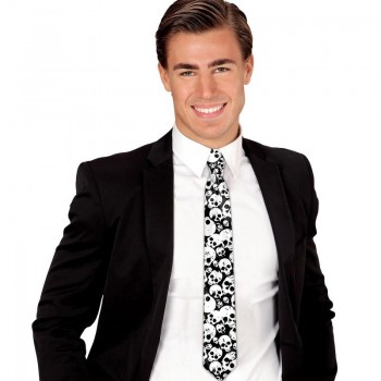 CORBATA DE SATÉN CON ESTAMPADO DE CALAVERAS PARA HALLOWEEN