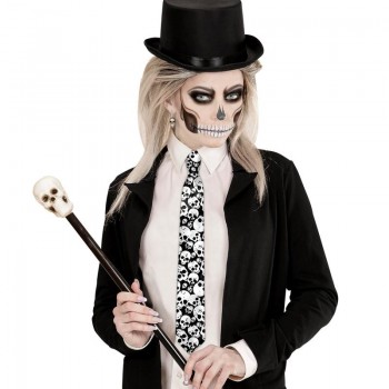 CORBATA DE SATÉN CON ESTAMPADO DE CALAVERAS PARA HALLOWEEN