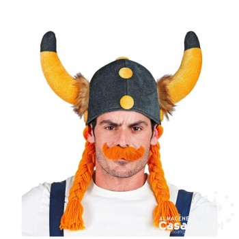 YELMO VIKINGO DE TELA CON TRENZAS ADULTO