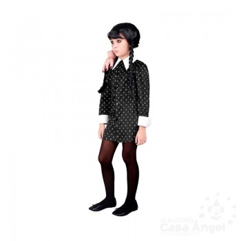 DISFRAZ DE MIÉRCOLES ADDAMS INFANTIL CON ESTAMPADO DE CALAVERAS
