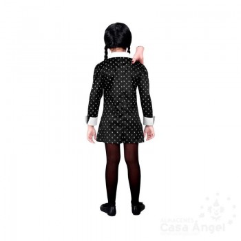 DISFRAZ DE MIÉRCOLES ADDAMS INFANTIL CON ESTAMPADO DE CALAVERAS