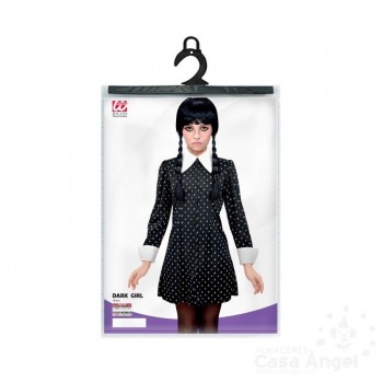 DISFRAZ DE MIÉRCOLES ADDAMS INFANTIL CON ESTAMPADO DE CALAVERAS