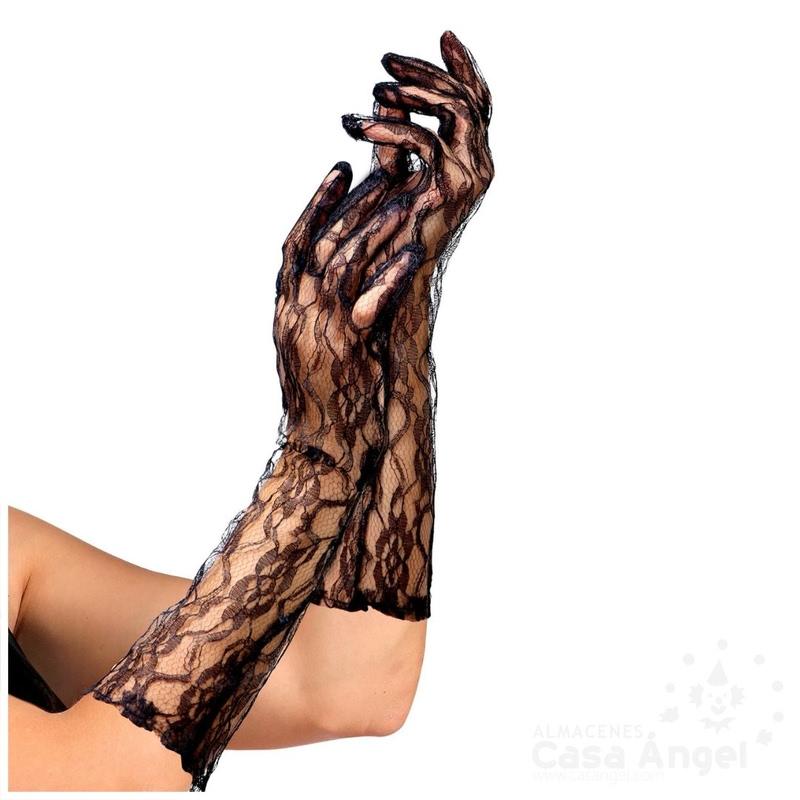 GUANTES DE ENCAJE LARGOS COLOR NEGRO 40 cm