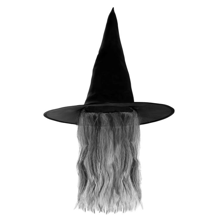 SOMBRERO BRUJA NEGRO CABELO GRIS HALLOWEEN