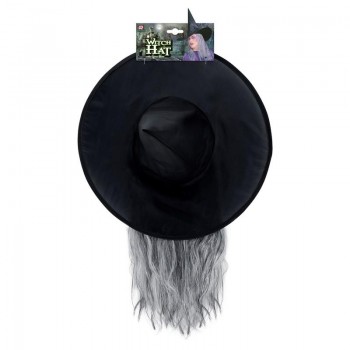 SOMBRERO BRUJA NEGRO CABELO GRIS HALLOWEEN