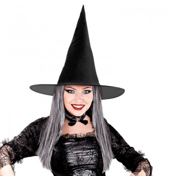 SOMBRERO BRUJA NEGRO CABELO GRIS HALLOWEEN