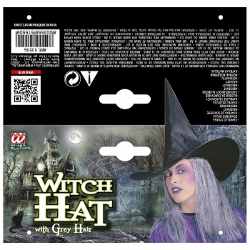 SOMBRERO BRUJA NEGRO CABELO GRIS HALLOWEEN