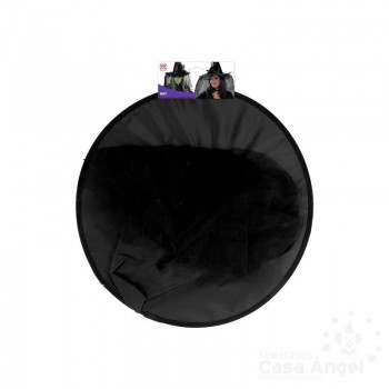SOMBRERO DE BRUJA NEGRO CON TUL, PLUMAS Y ARAÑA